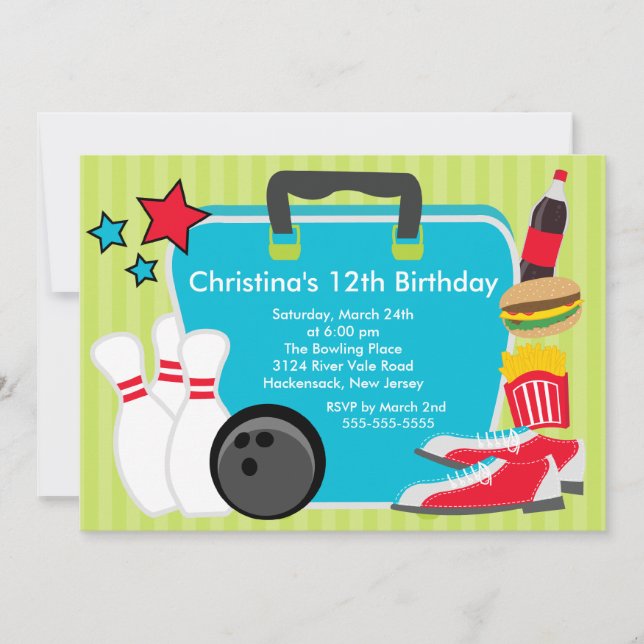 Invitation au Fun Bowling Birthday Party (Devant)