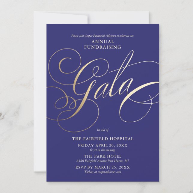 Invitation au gala de collecte de fonds bleu marin (Devant)