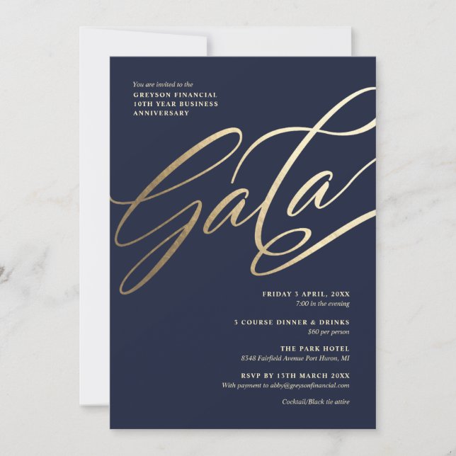 Invitation au gala Navy et Or (Devant)