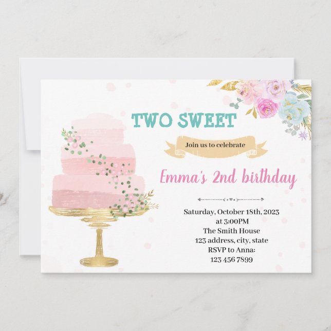 Invitation au gâteau 2ème anniversaire (Devant)