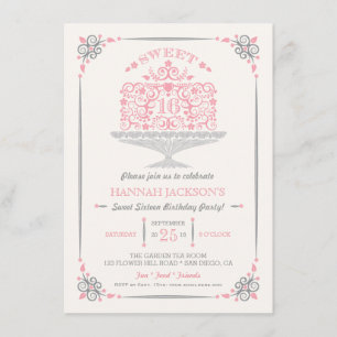 Invitation au gâteau d'anniversaire de Sweet sixte
