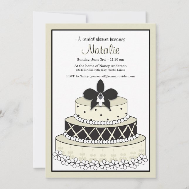 Invitation au gâteau Mariage noir et écru (Devant)