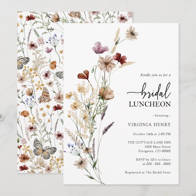 Invitation au goûter de mariage bohème (Devant / Derrière)
