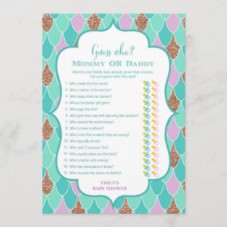 Invitation au jeu de Baby shower Purple Aqua Merma