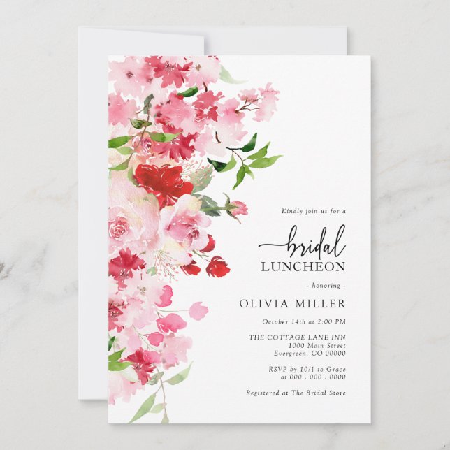 Invitation au lunch de mariage rose (Devant)