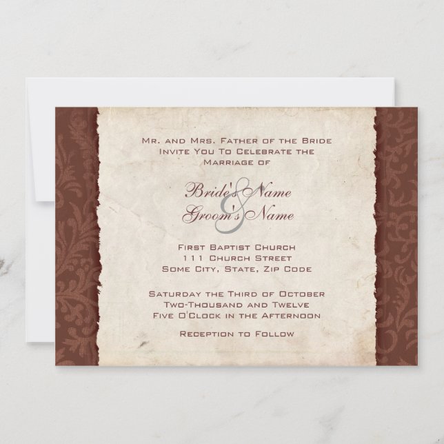Invitation au Mariage campagnard Brown au chocolat (Devant)