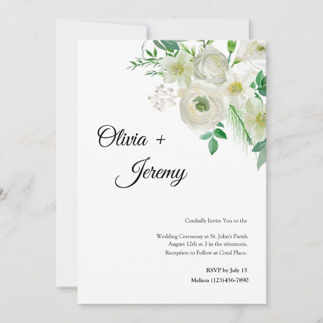Invitation au Mariage campagnard floral blanc (Devant)