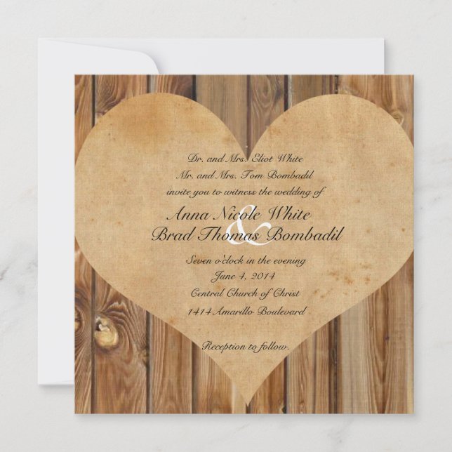 Invitation au Mariage campagnard Parchment Heart W (Devant)