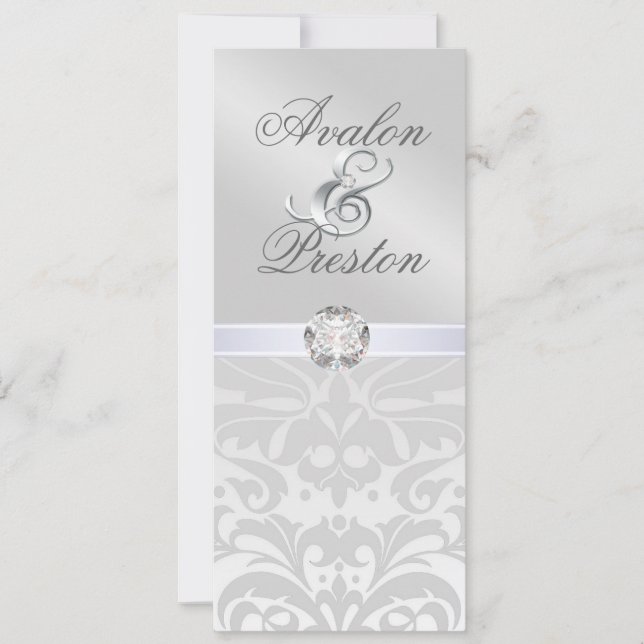 Invitation au Mariage damassé de diamants de métal (Devant)