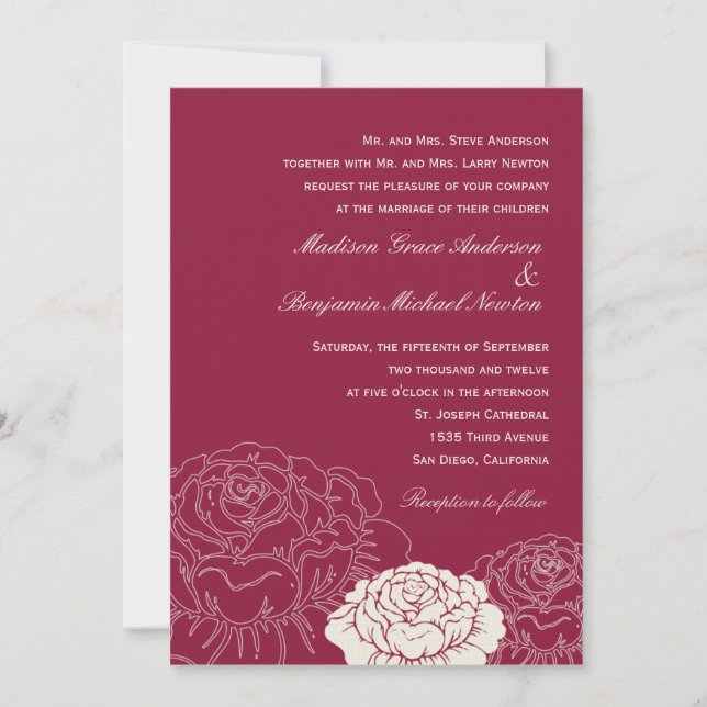 Invitation au mariage dans le jardin Rose - Rouge  (Devant)