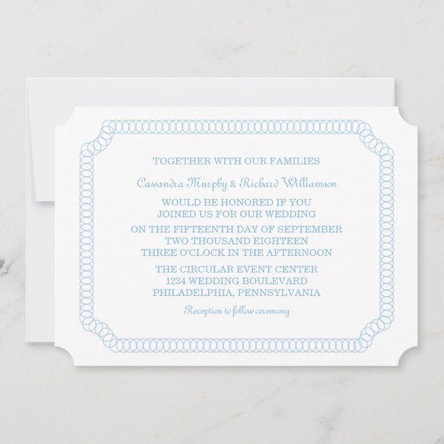 Invitation au mariage de billets entourés de bleu (Devant)