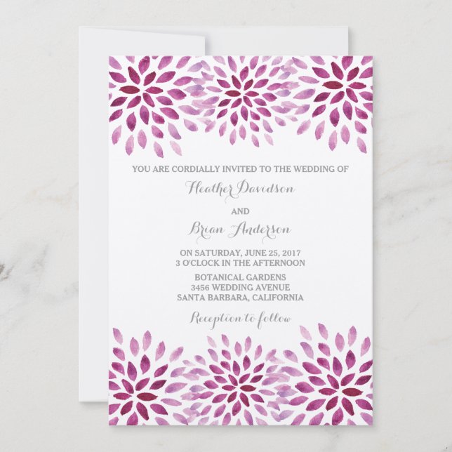 Invitation au mariage de chrysanthemums d'aquarell (Devant)