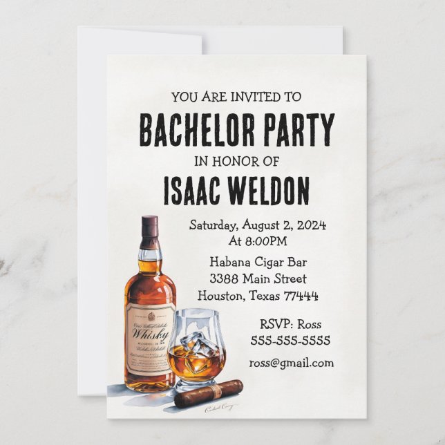 Invitation au mariage de garçon au whisky (Devant)
