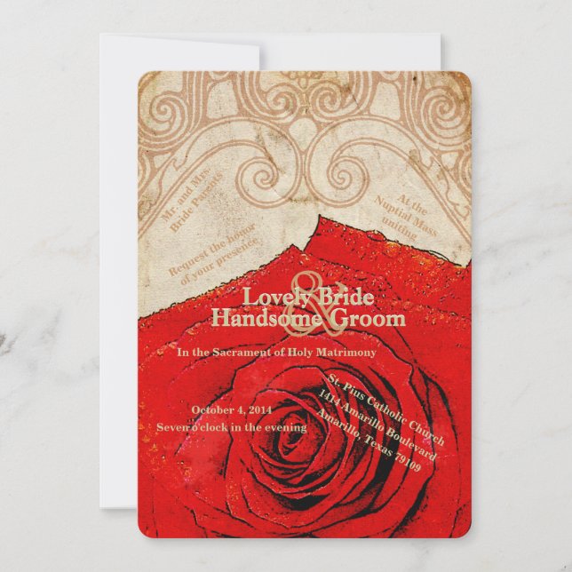 Invitation au mariage de la Rose rouge catholique (Devant)