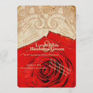 Invitation au mariage de la Rose rouge catholique