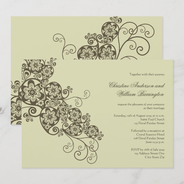 Invitation au mariage de l'élégante florale de Boh (Devant / Derrière)