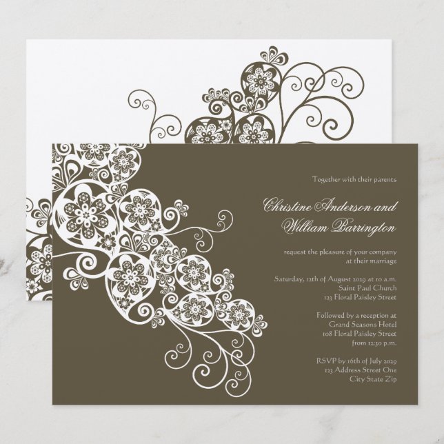 Invitation au mariage de l'élégante florale de Boh (Devant / Derrière)