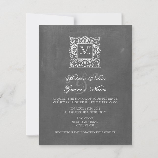 Invitation au mariage de monogrammes inspirée par  (Devant)