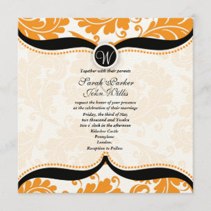 Invitation au mariage de Paisley, damas orange et