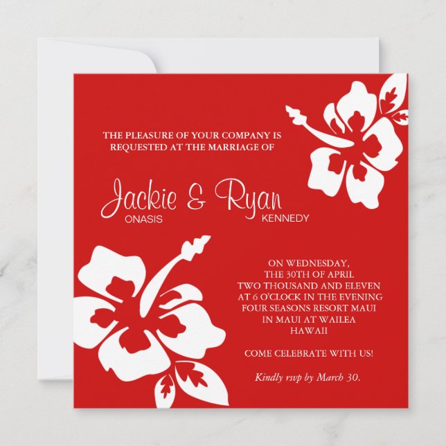Invitation au mariage de plage Hibiscus Fleur Roug (Devant)