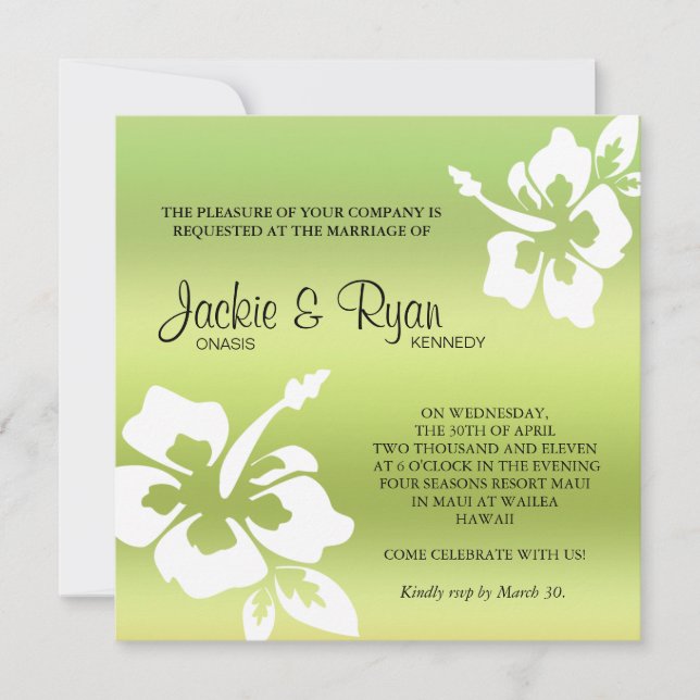 Invitation au mariage de plage Hibiscus Lime Green (Devant)