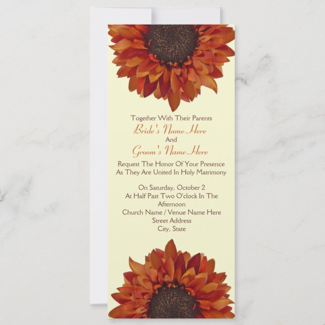 Invitation Au Mariage De Tournesols - Avec Les Par (Devant)