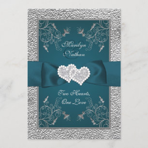 Invitation au mariage des coeurs Turquoises et gri