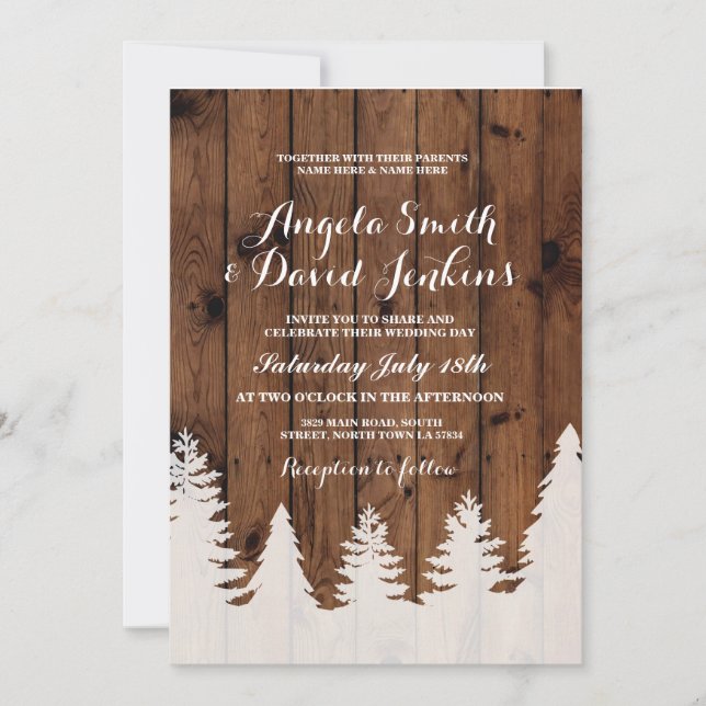 Invitation au mariage d'hiver Bois Forêt rustique (Devant)