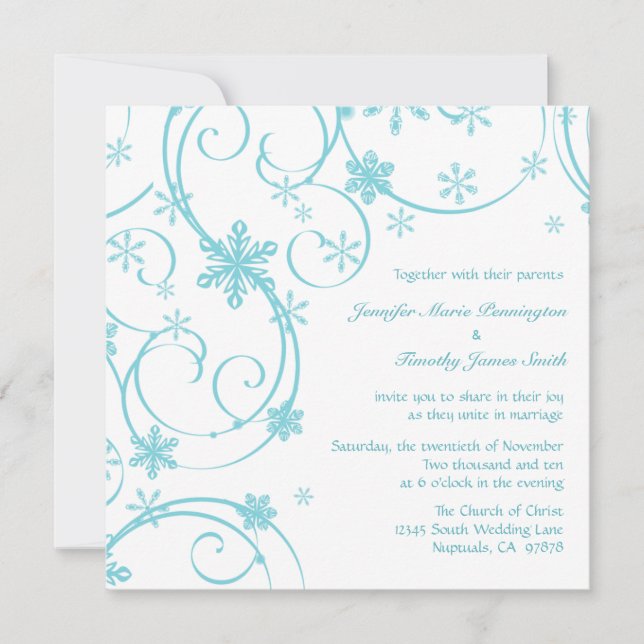 Invitation au mariage d'hiver pour les flocons de  (Devant)