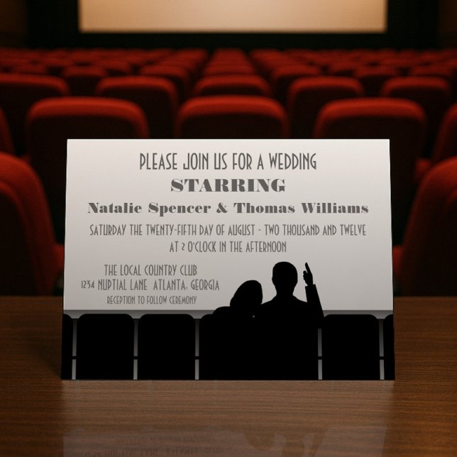 Invitation au mariage du cinéma, Gris (Gray Movie Theater Wedding Invite)