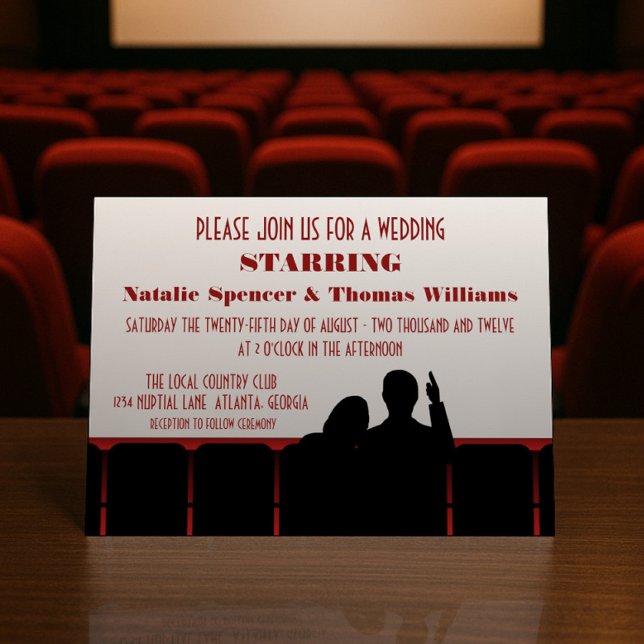 Invitation au mariage du cinéma, Rouge (Red Movie Theater Wedding Invite)