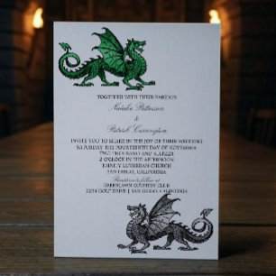 Invitation au mariage du dragon d'argent vert