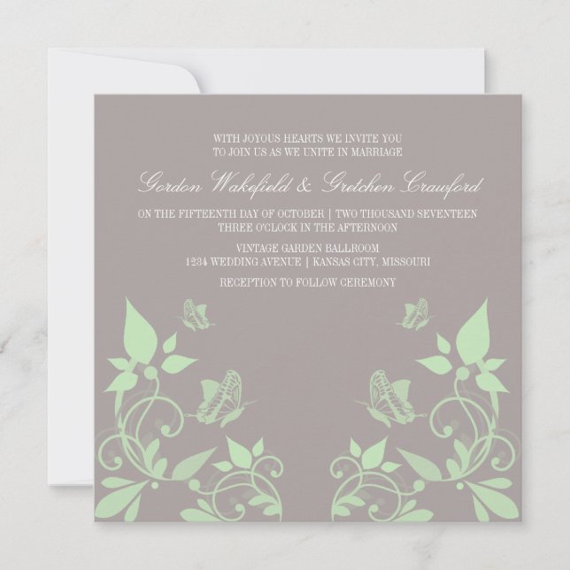 Invitation au mariage floral de papillon vert (Devant)