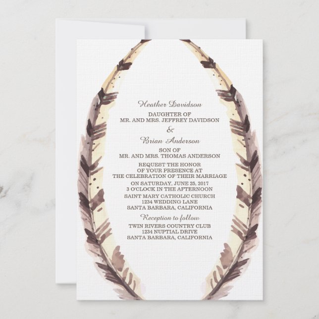 Invitation au mariage frontalier plumé (Devant)