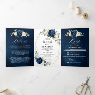 Invitation au mariage géométrique triplé blanc ivo