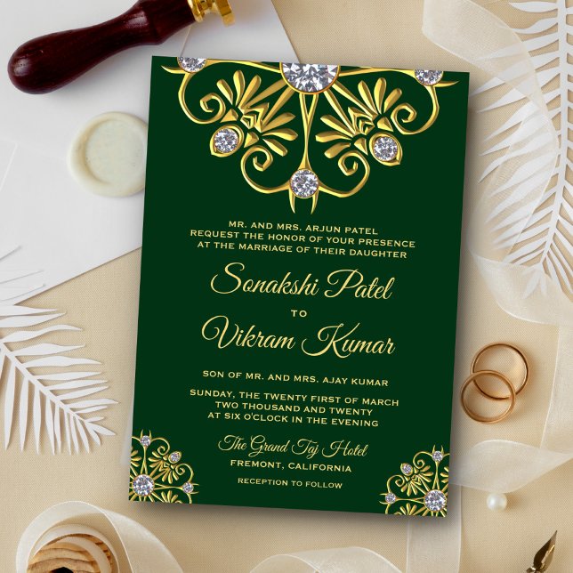 Invitation au mariage indien Mandala Gold Vert (Créateur téléchargé)