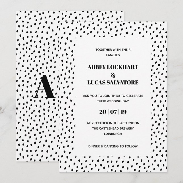 Invitation au mariage moderne en noir et blanc (Devant / Derrière)