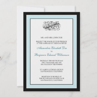 Invitation au mariage noir/bleu simple 5x7
