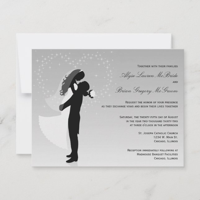 Invitation au mariage officiel Silver Ombre Silhou (Devant)