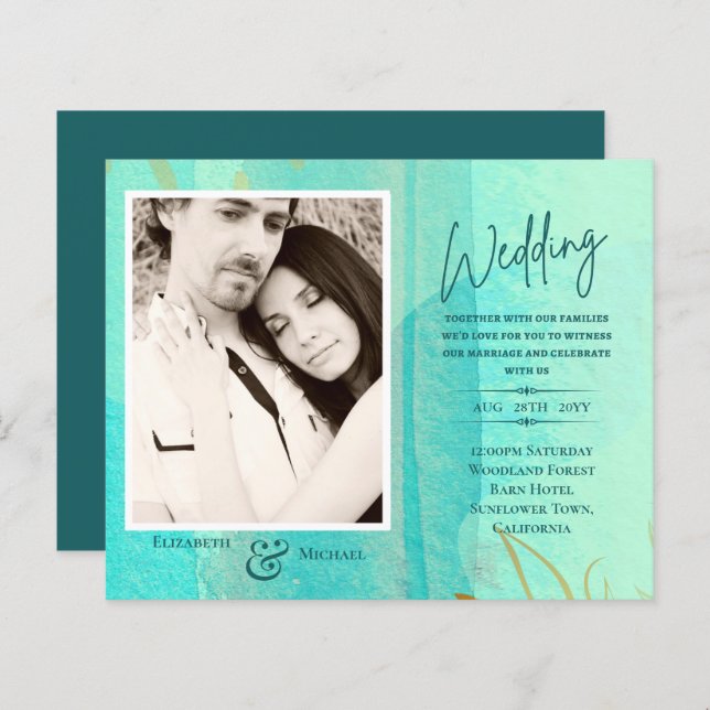 Invitation au mariage photo Abstraite Turquoise BU (Devant / Derrière)