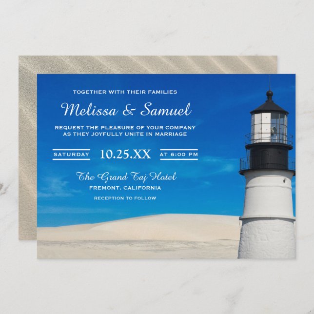 Invitation au mariage Pittoresque du phare de Whit (Devant / Derrière)
