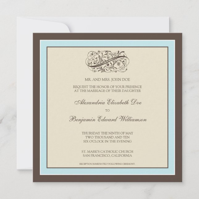 Invitation au mariage simple et élégante (bleu béb (Devant)