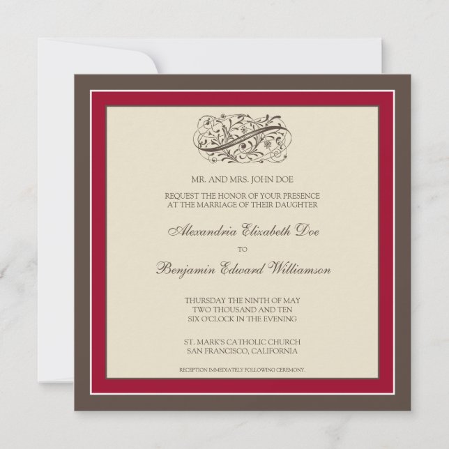 Invitation au mariage simple et élégante (canneber (Devant)