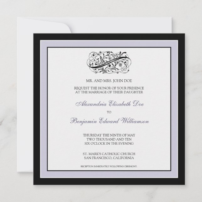 Invitation au mariage simple et élégante (noir/lil (Devant)