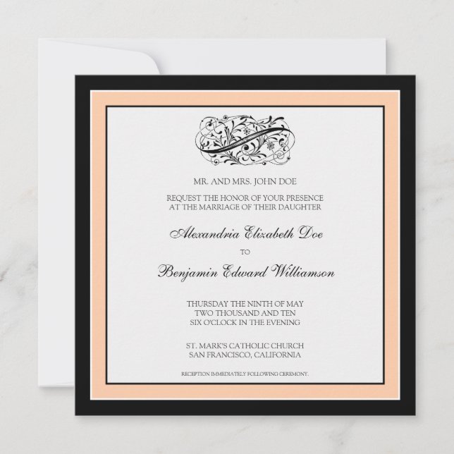 Invitation au mariage simple et élégante (noir/pêc (Devant)