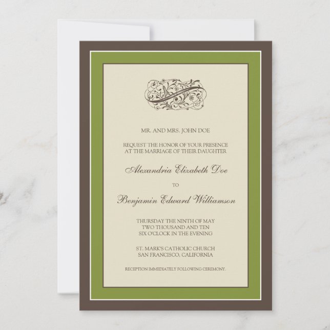 Invitation au mariage simple et élégante (olive) (Devant)
