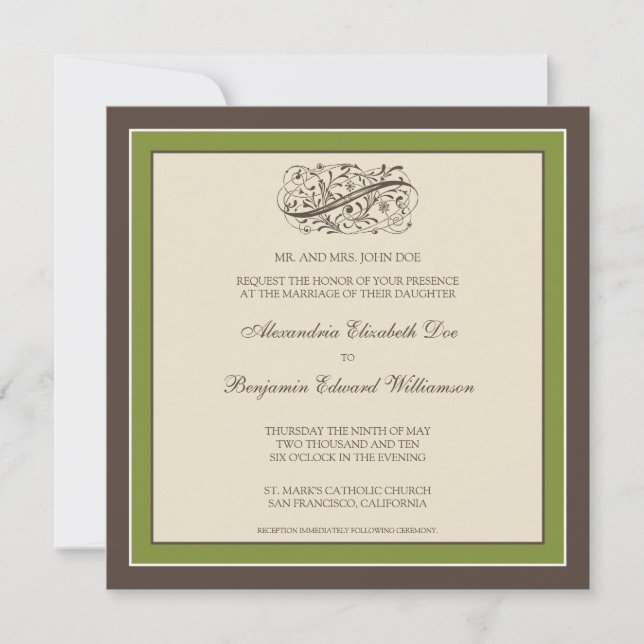 Invitation au mariage simple et élégante (olive) (Devant)