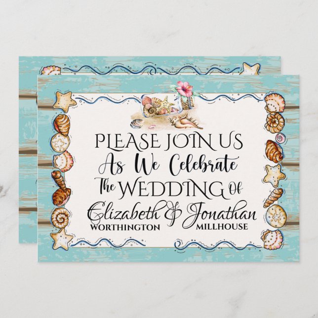 Invitation au mariage sur la plage (Devant / Derrière)