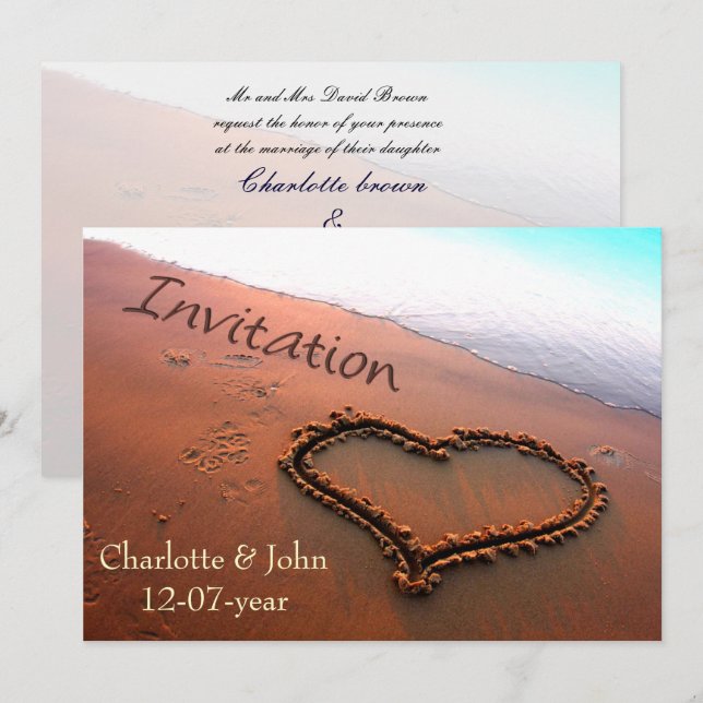 Invitation au mariage sur la plage (Devant / Derrière)