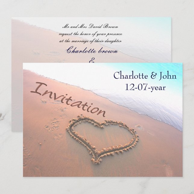 Invitation au mariage sur la plage (Devant / Derrière)